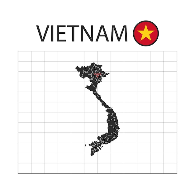 Mappa del paese del vietnam con la bandiera della nazione