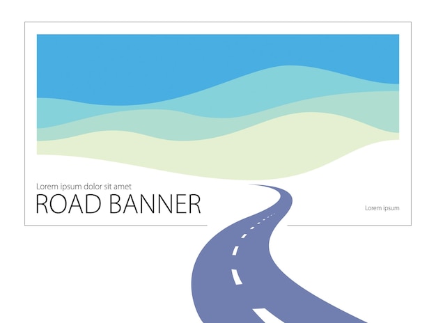 Vector country road curved highway vector perfect design illustration. the way to nature, hills and fields camping and travel theme. can be used as a road banner or billboard with copy space for text.