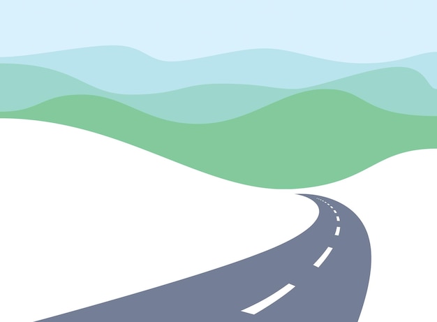 Vector country road curved highway vector perfect design illustration. the way to nature, hills and fields camping and travel theme. can be used as a road banner or billboard with copy space for text.