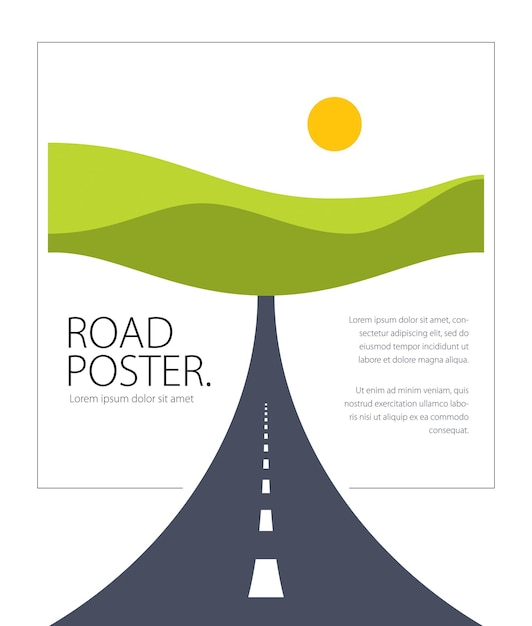 Vector country road highway vector perfect design illustration. the way to nature, hills and fields camping and travel theme. can be used as a road banner or billboard with copy space for text.