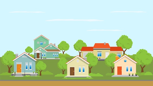 Vector country side houses with trees
