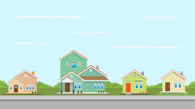 Vector country side houses with trees