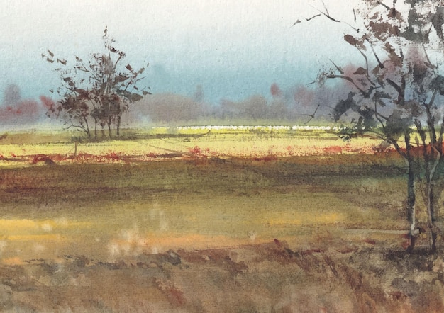 Country side landscape painting  with watercolor