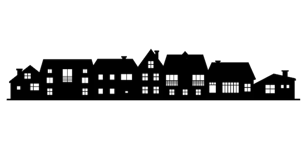 country skyline silhouette on white background Black houses silhouettes