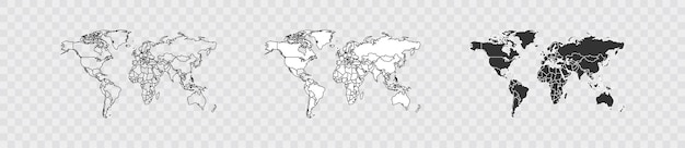 Country world map set on transparent background Vector isolated web illustration