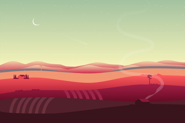 Vector countryside background with valley and hillside landscape