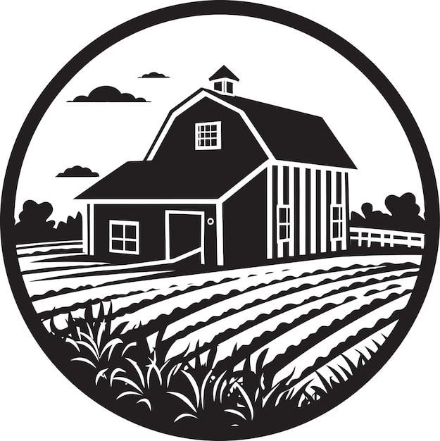 Impressione di abitazione di campagna casa agricola emblema vettoriale raccolta tenuta iconica casa degli agricoltori progettazione