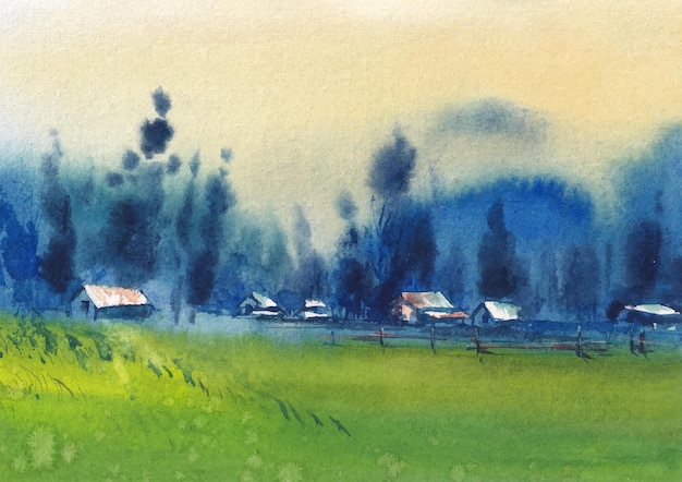 Vector countryside landscape watercolor painting