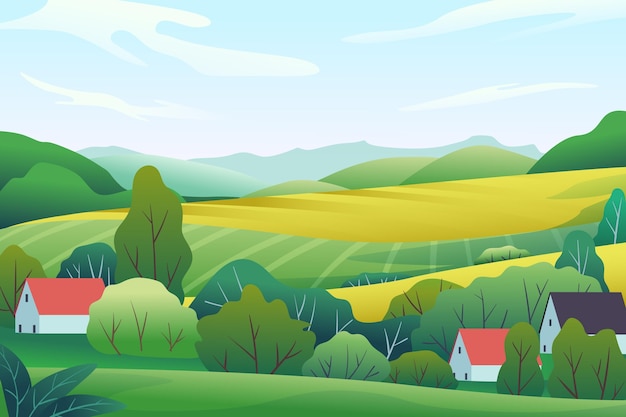 Vector countryside landscape with field and hills