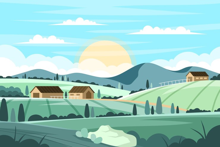 Vector 家のある田園風景