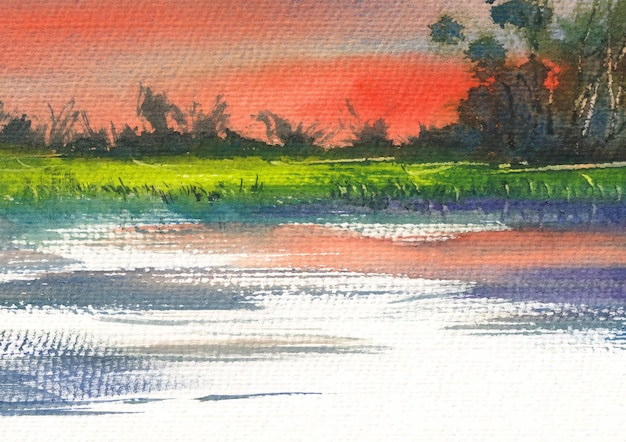 Countryside nature by watercolor art