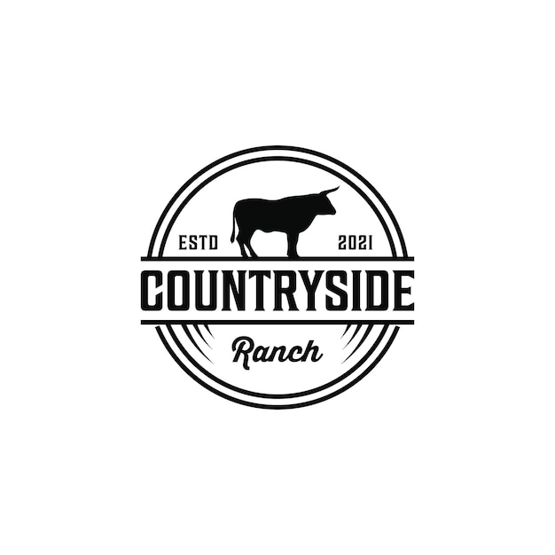 Vector countryside vintage retro cattle bull animal logo design rustic