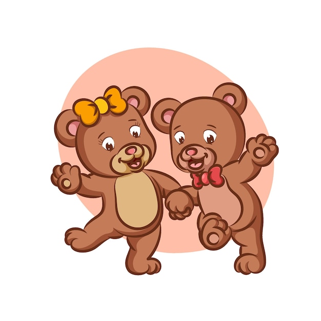 couple bear dancing together with happy face