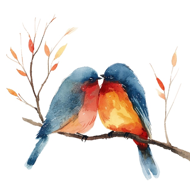 Vector couple birds painting watercolour vector illustration for background