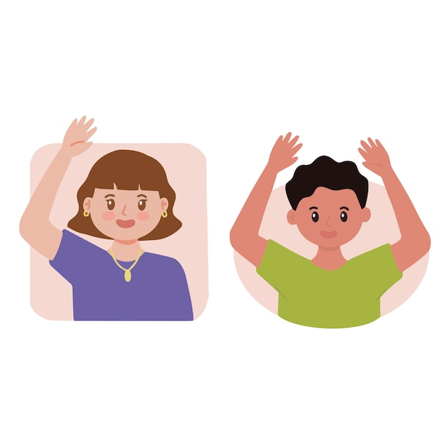 몇 소년과 소녀 인사 벡터 일러스트 레이 션