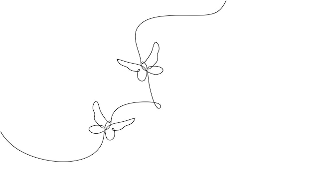 Vector couple of butterfly one continuous line drawing