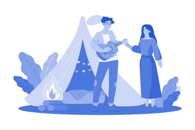 Vector couple camping on the valentine's day