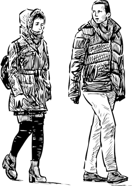 A couple of casual urban pedestrians