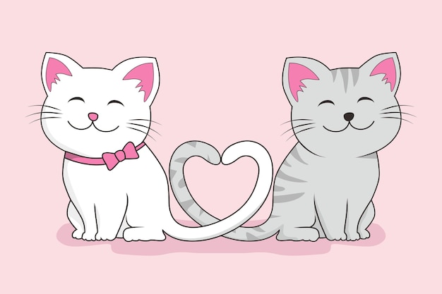 Couple cat love cute cartoon isolated on pink