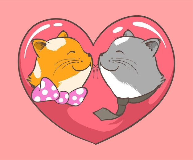 couple cat with heart isolated on red