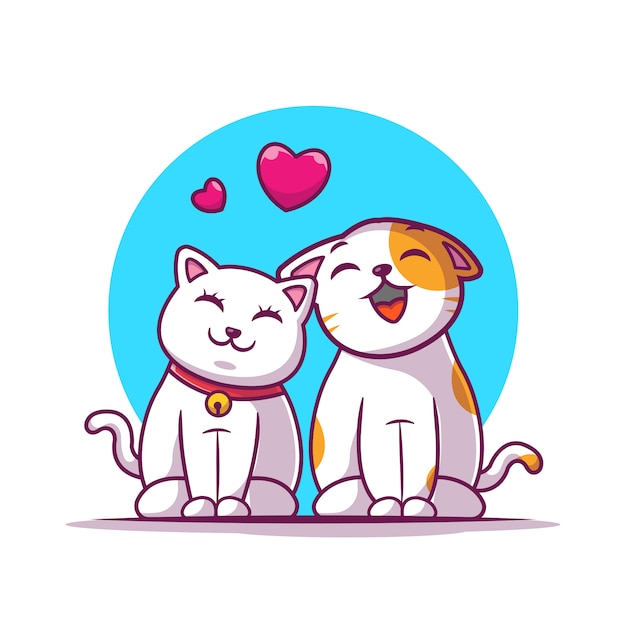 Icona di innamoramento di coppia di gatti. gatto e amore, icona animale bianco isolato