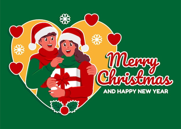 Couple celebrating christmas, merry christmas and happy new year greeting cards