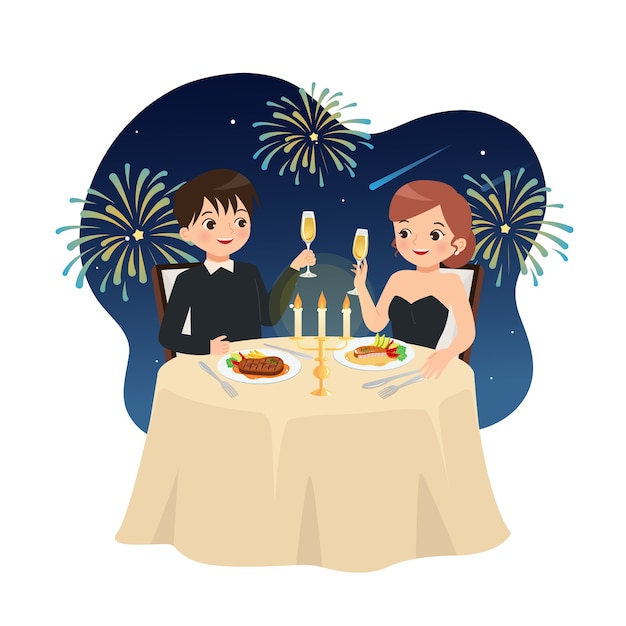 Couple celebrating new year with romantic candle light