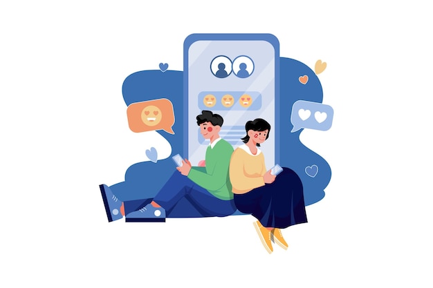 Couple chatting on mobile Illustration concept