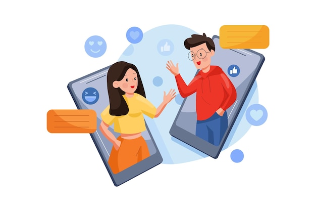 Vector couple chatting on mobile