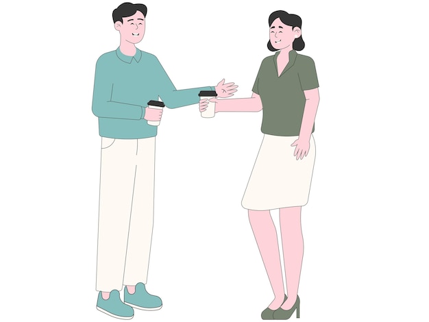 Couple Chatting While Holding Coffee Illustration