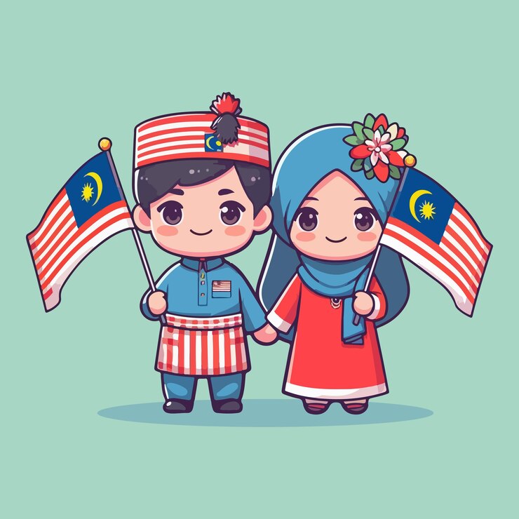 Couple Chibi Character Maleisië Vector
