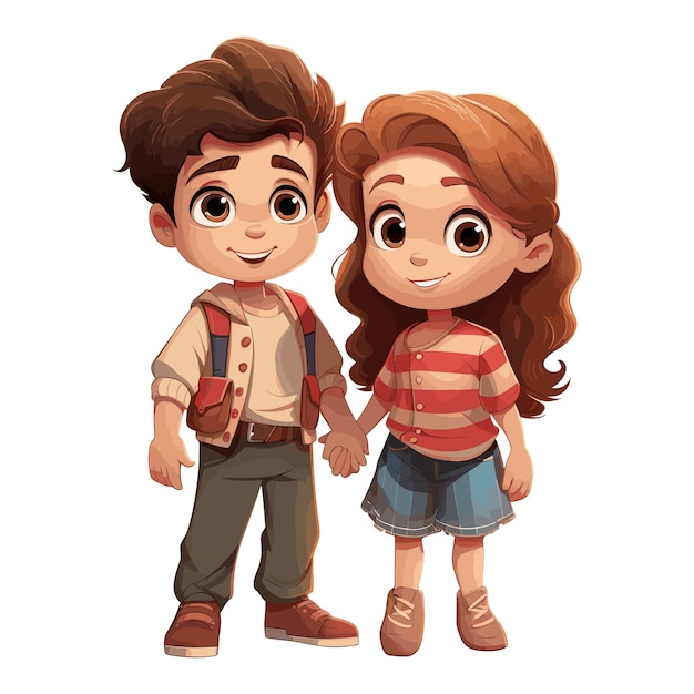 Couple children cartoon character vector illustration