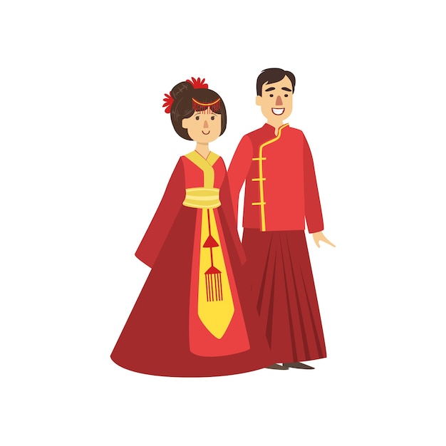 Vector couple in chinese national clothes