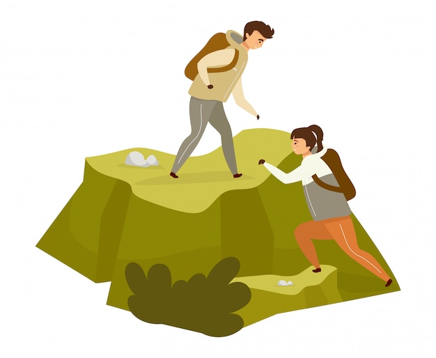 Couple climbing hill  color  illustration