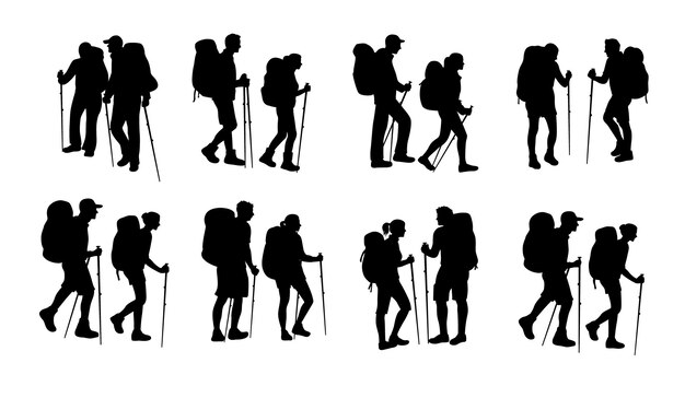couple climbing on mountain man and woman climbing in the mountains silhouette climber couple