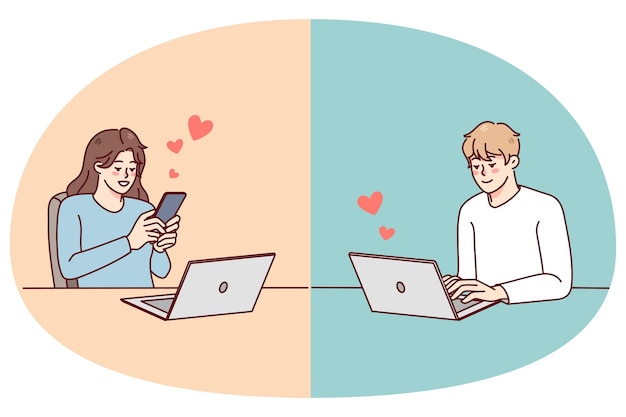 Couple communicate online with relationship on distance
