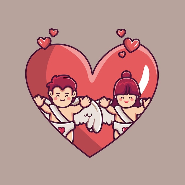couple cupid boy and girl in a heart
