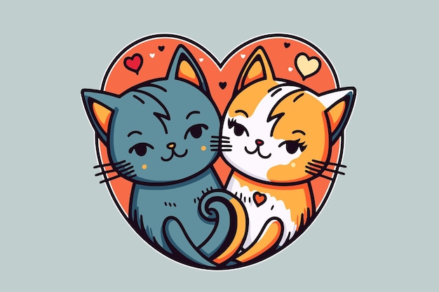 Couple cute cat in love animal valentine day card invitation background