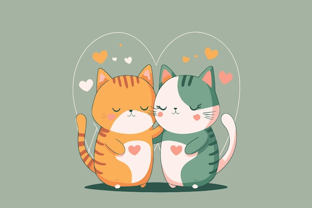 Vector couple cute cat in love animal valentine day card invitation background