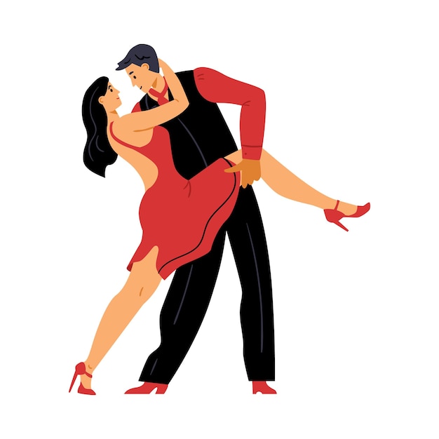Coppia di ballerini che ballano salsa o tango piatto illustrazione vettoriale isolato