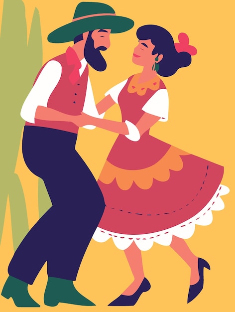 Vector couple dancing at festa junina