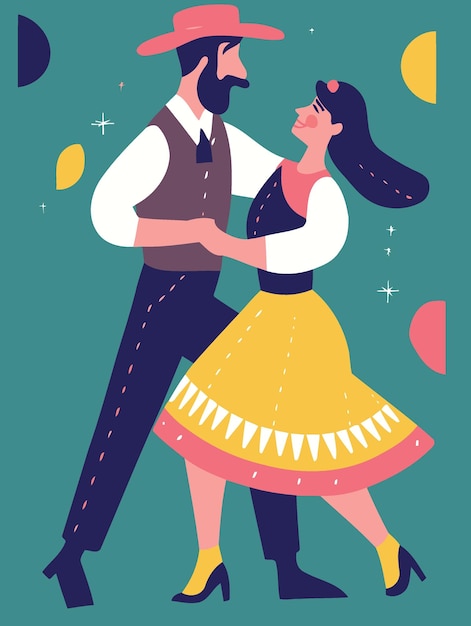 Vector couple dancing at festa junina