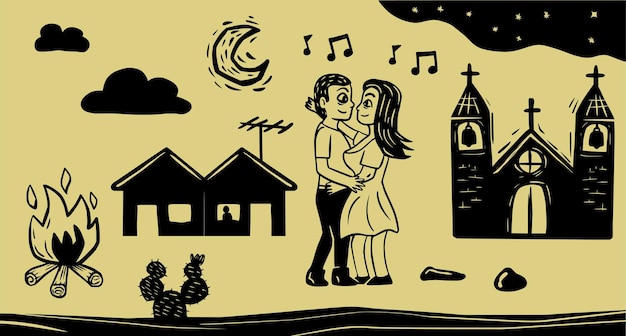 Couple dancing at a party in the countryside of Brazil