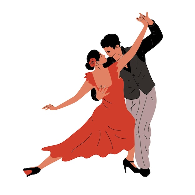 タンゴを踊るカップル 男性と女性の関係を明らかにする熱いラテンアメリカのダンス ダンススクール用画像 透明な背景に隔離されたベクトルイラスト