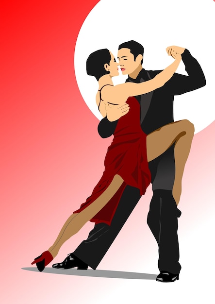 Vettore coppia che danza il tango vettore illustrazione 3d a mano a colori