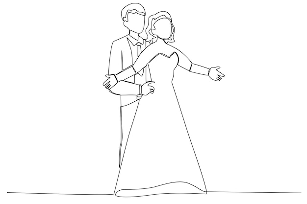 結婚式の日に踊るカップル 結婚式の単線の描画