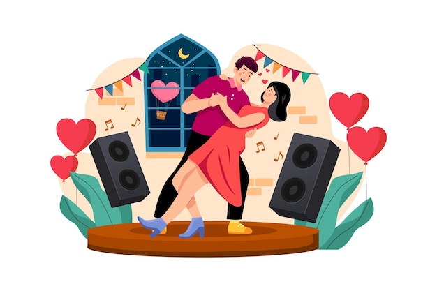 Vector couple dancing together on march 8