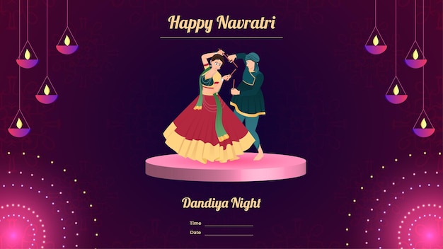 Vector couple dandiya night banner vector happy navratri