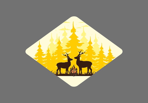 Couple deer and bonfire illustration