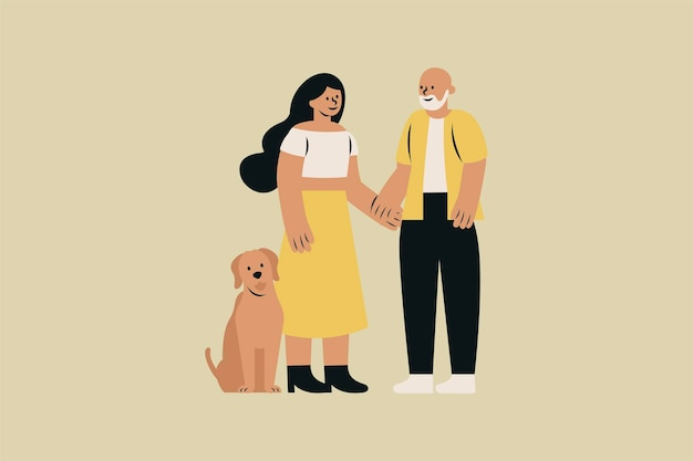 Couple different ages with dog vector illustration